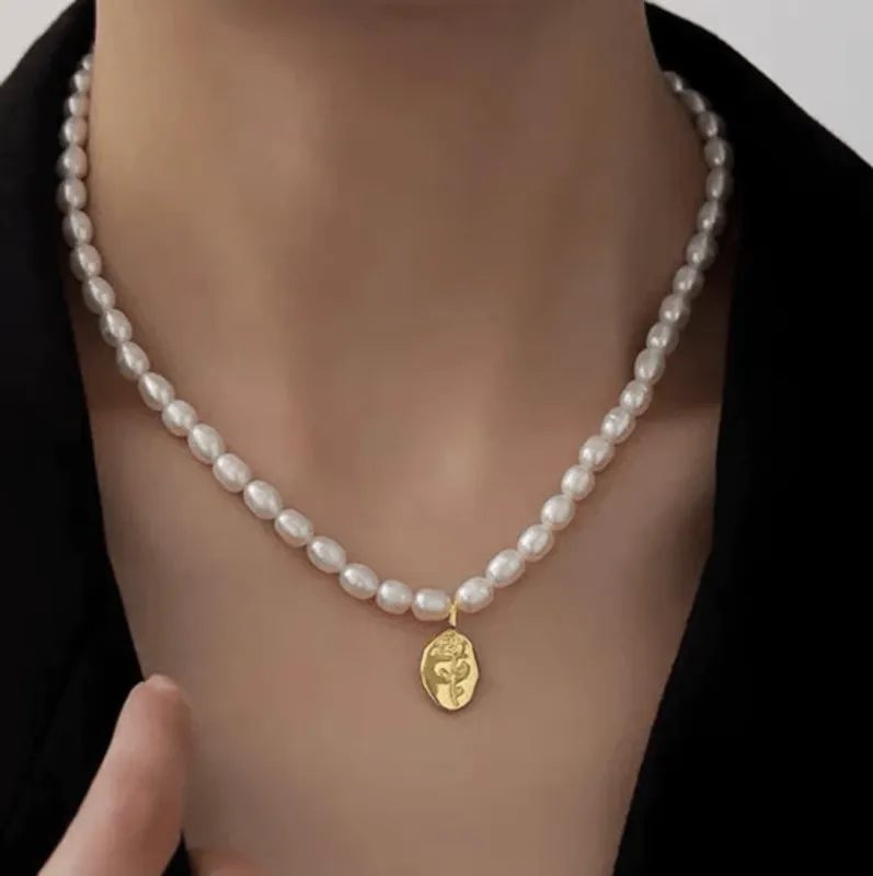 Freshwater Pearl With Goldtone Rose Flower Pendant Necklace sold by Zulily