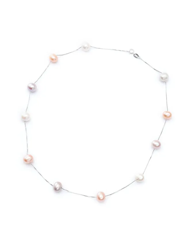 Multi Colored Freshwater Pearl Station Chain Necklace sold by Zulily