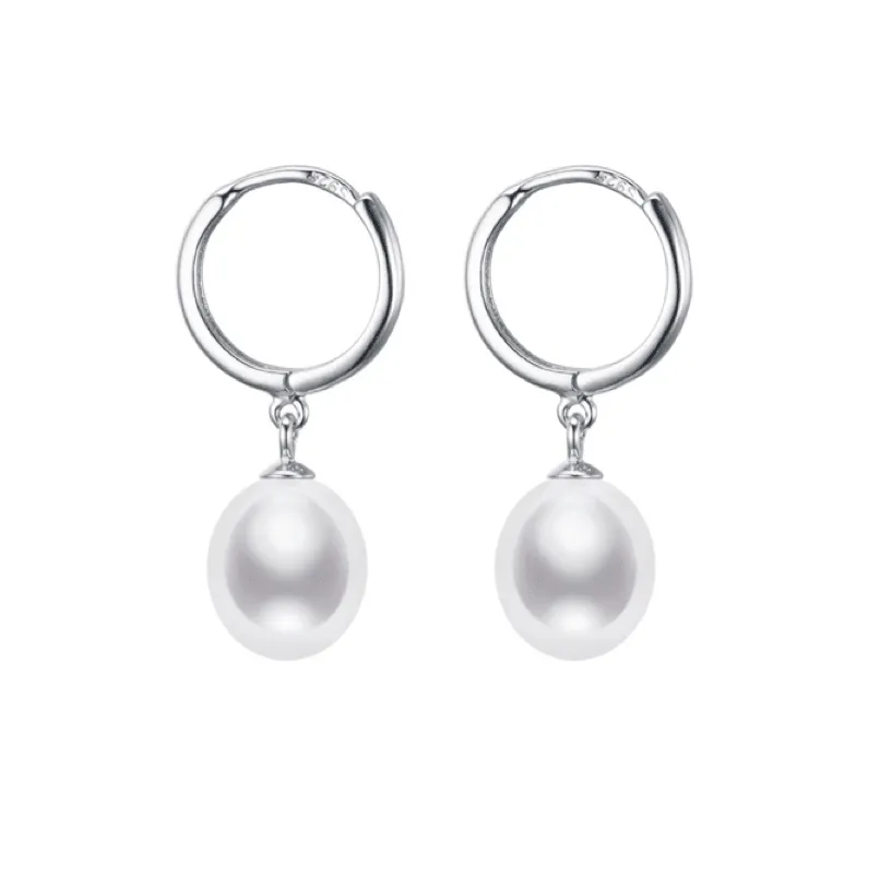Sterling Silver White Freshwater Pearl Hooped Earrings sold by Zulily
