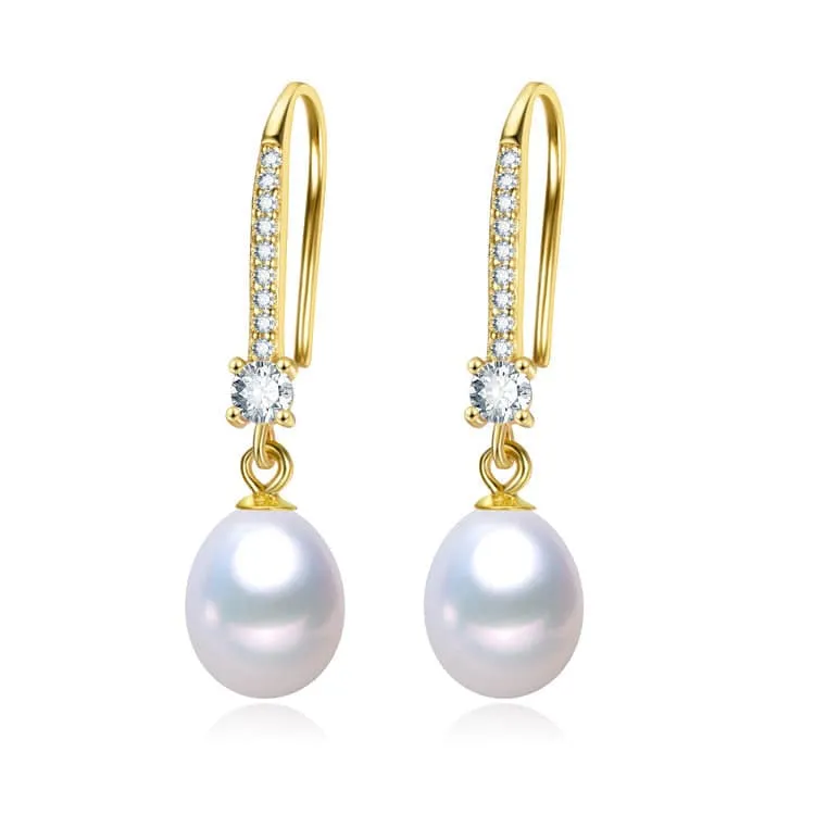 18kt Gold Plated Sterling Silver Pave White Freshwater Pearl Drop Earrings sold by Zulily
