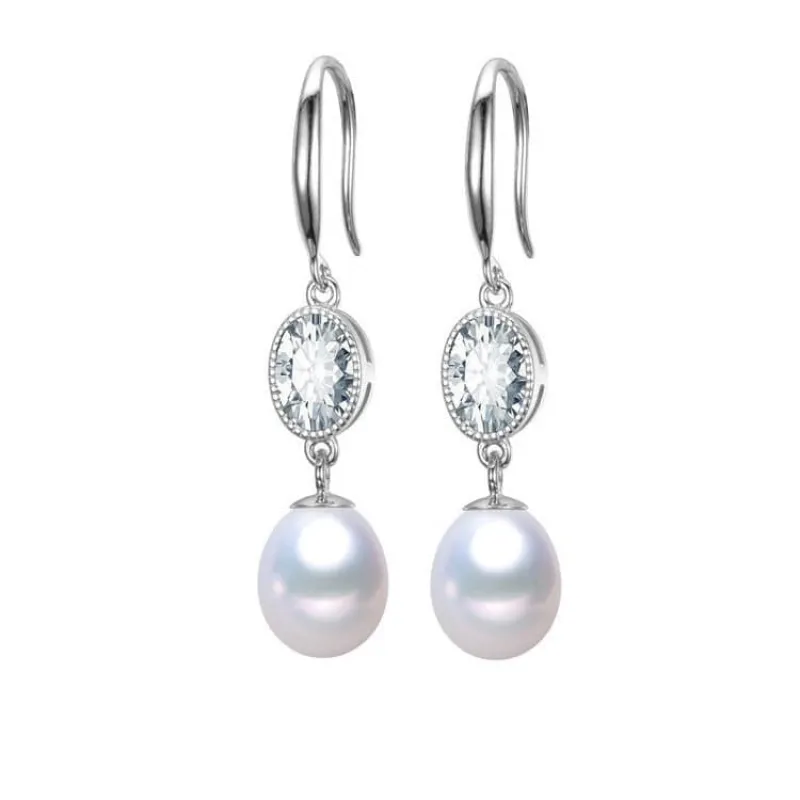 White Freshwater Pearl Drop Earrings With Oval Cubic Zirconia sold by Zulily