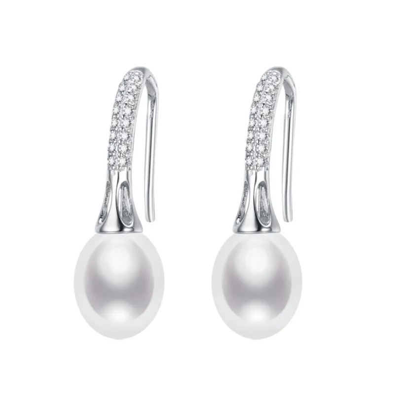 Oval White Freshwater Pearl Cubic Zirconia Threader Earrings sold by Zulily