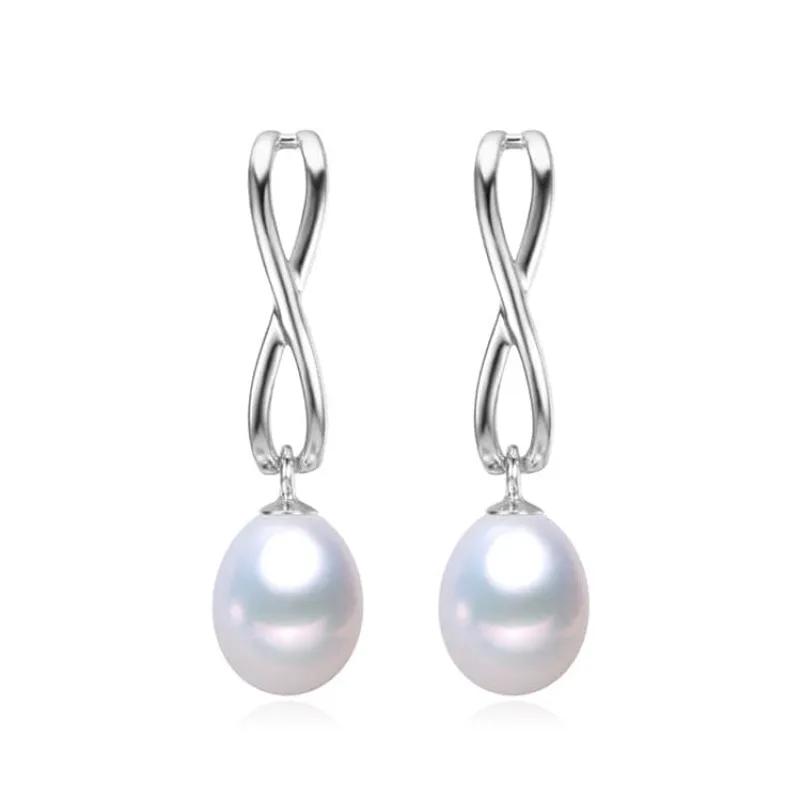 Sterling Silver Infinity White Freshwater Pearl Drop Earrings sold by Zulily