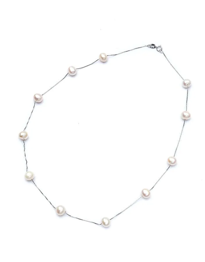 White Freshwater Pearl Station Chain Necklace sold by Zulily