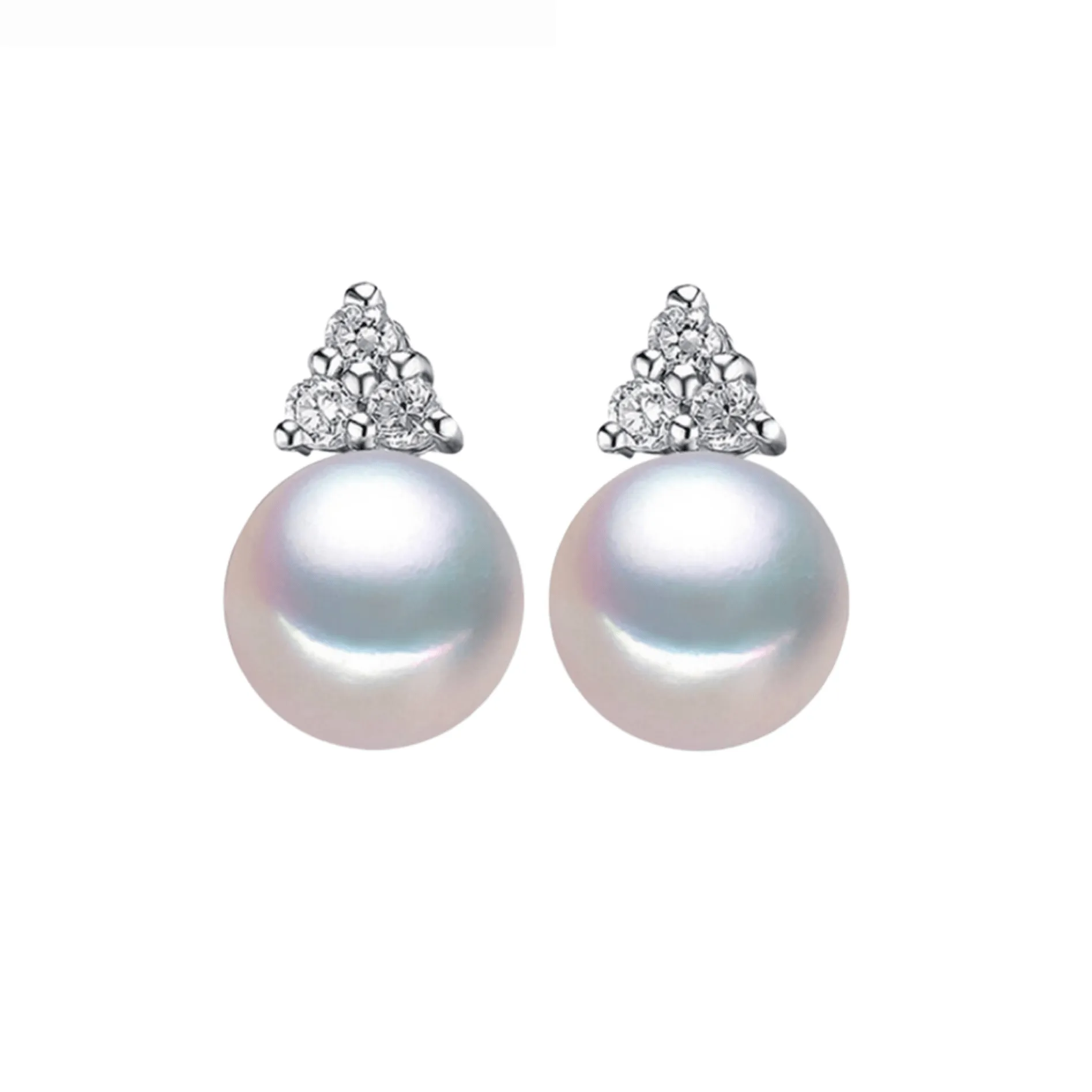White Freshwater Pearl Stud Earrings With Triangle Cubic Zirconia sold by Zulily