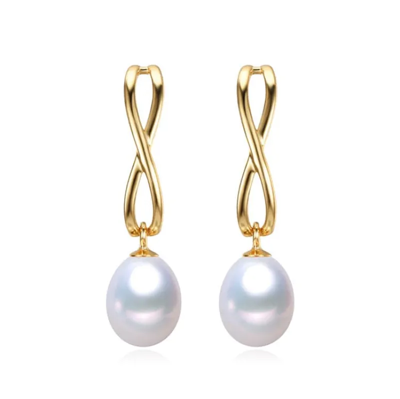 18kt gold plated Sterling Silver Infinity White Freshwater Pearl Drop Earrings sold by Zulily
