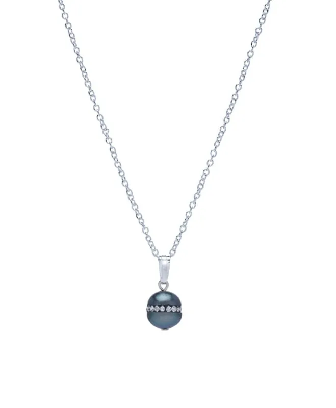 Sterling Silver Black Freshwater Pearl Pendant Necklace With Dainty Crystals sold by Zulily