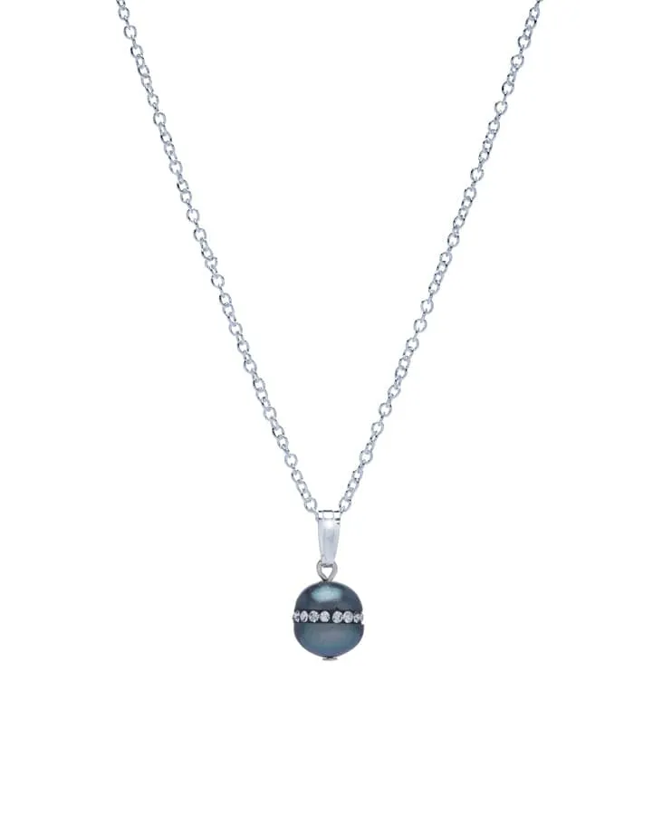 Sterling Silver Black Freshwater Pearl Pendant Necklace With Dainty Crystals sold by Zulily