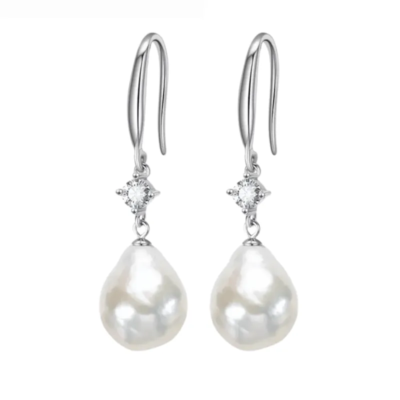 Cultured Pearl & Sterling Silver Cubic Zirconia-Accent Baroque Drop Earrings sold by Zulily