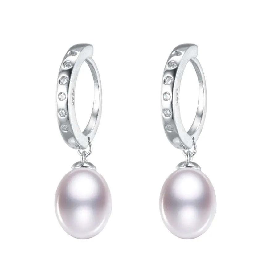 Sterling Silver Cubic Zirconia Huggie Hoop And White Freshwater Pearl Earrings sold by Zulily