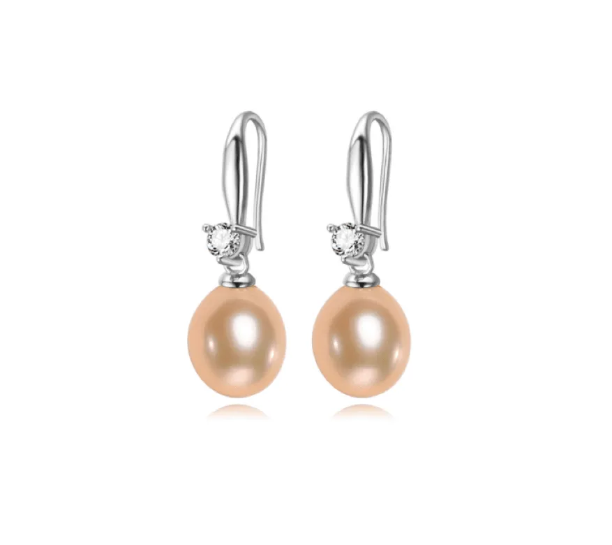 Peach Freshwater Pearl Dainty Cubic Zirconia Drop Earrings sold by Zulily