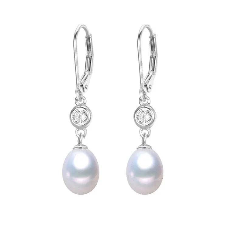 Oval White Freshwater Pearl Cubic Zirconia Drop Leverback Earrings sold by Zulily