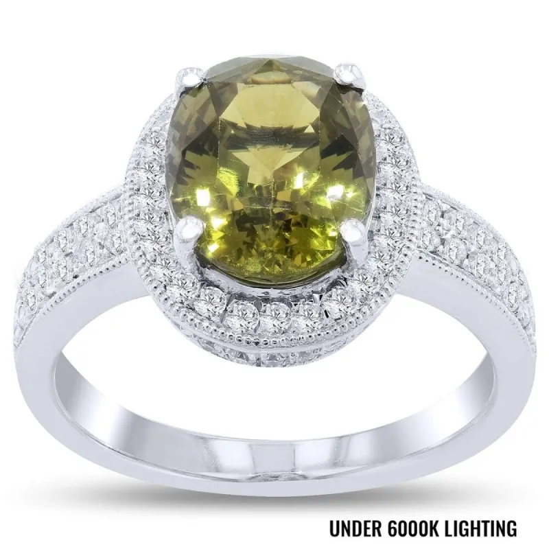 Auriya Platinum Vintage GIA Certified 3 7/8ct Alexandrite and 1/2ct TDW Diamond Halo Engagement Ring sold by Zulily