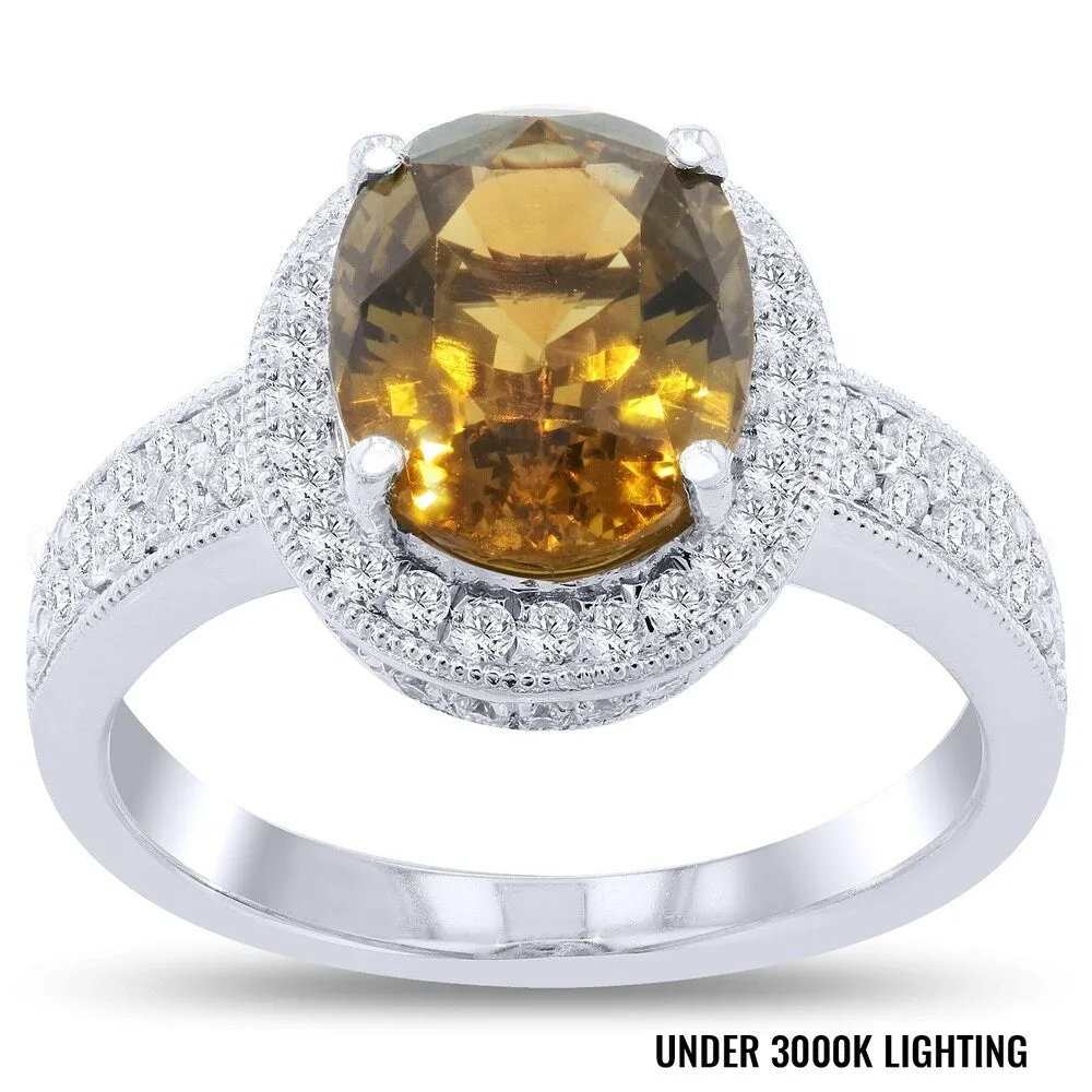 Auriya Platinum Vintage GIA Certified 3 7/8ct Alexandrite and 1/2ct TDW Diamond Halo Engagement Ring sold by Zulily product image thumbnail 2