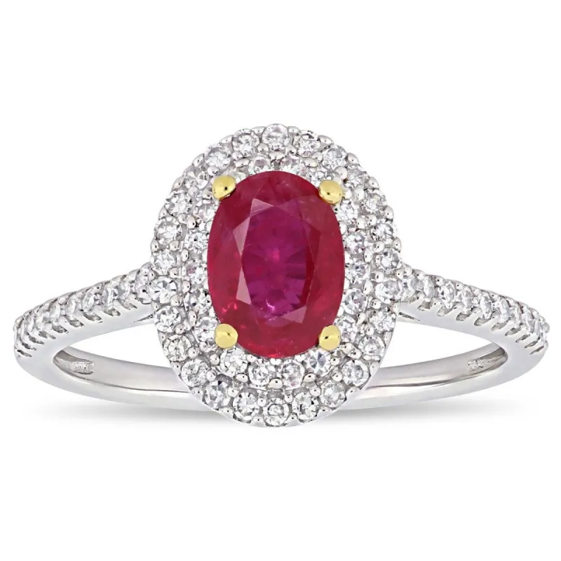 Miadora 2-Tone 14k White and Yellow Gold Ruby & 1/3ct TDW Diamond Double Halo Engagement Ring sold by Zulily