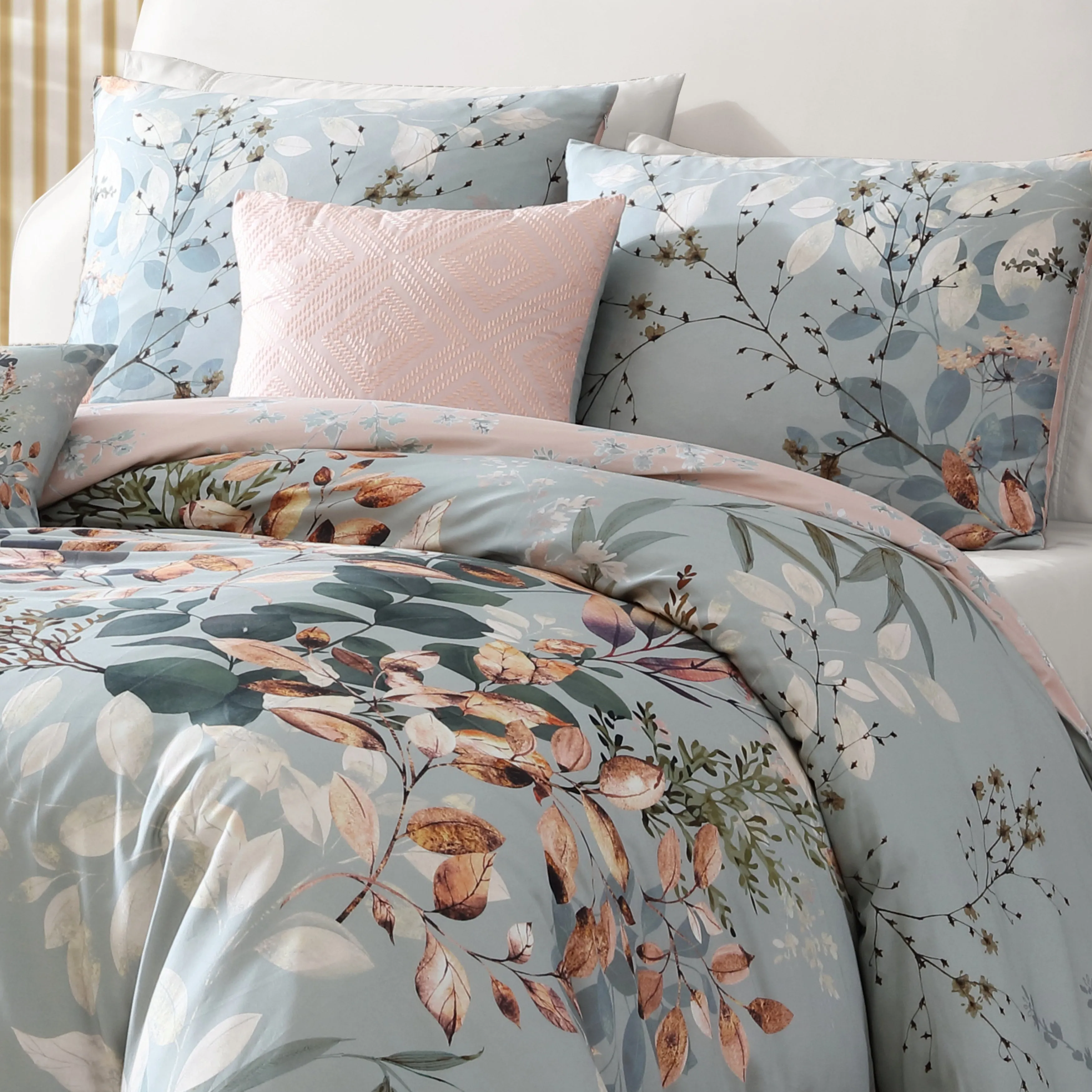 Bebejan Peach Leaves on Sage 5 Piece Reversible Comforter Set sold by Zulily product image thumbnail 3