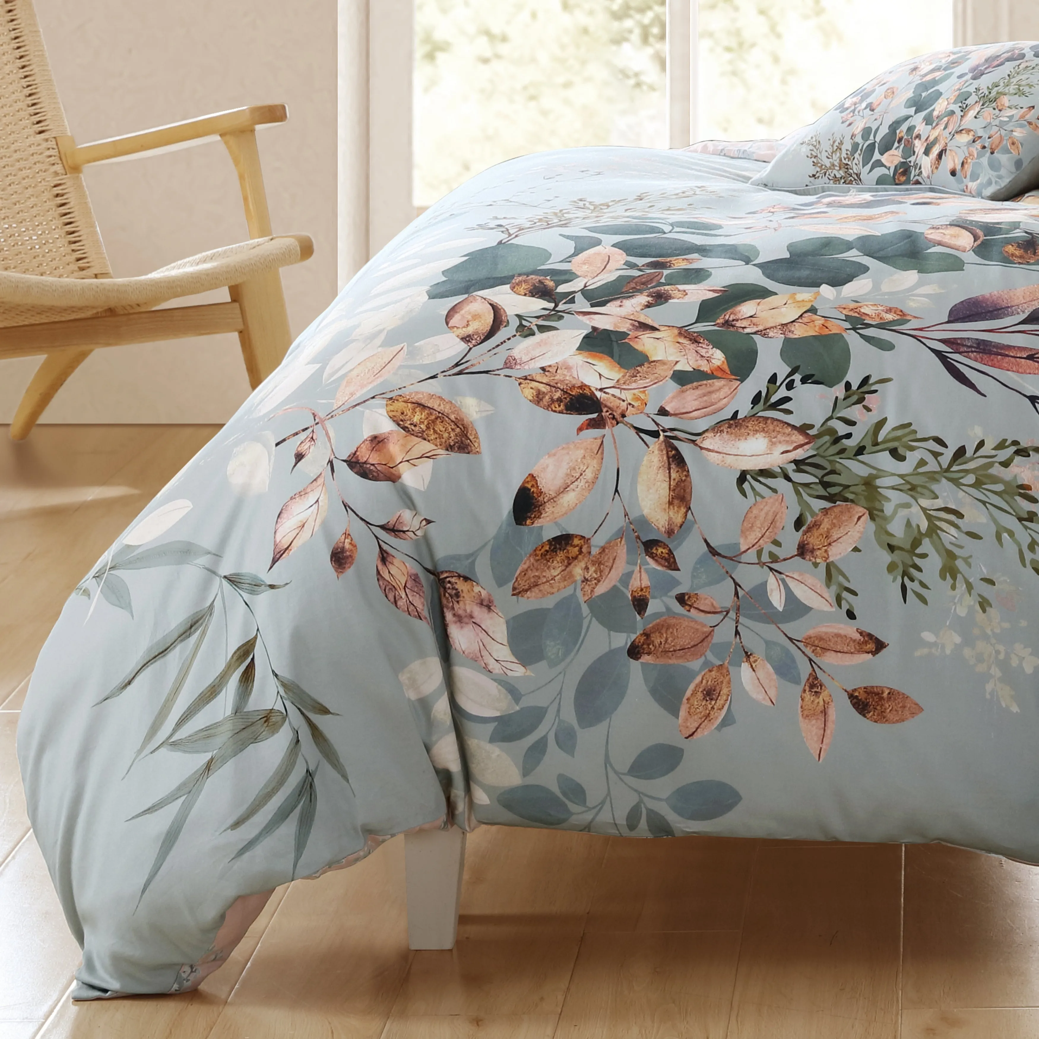 Bebejan Peach Leaves on Sage 5 Piece Reversible Comforter Set sold by Zulily product image thumbnail 4