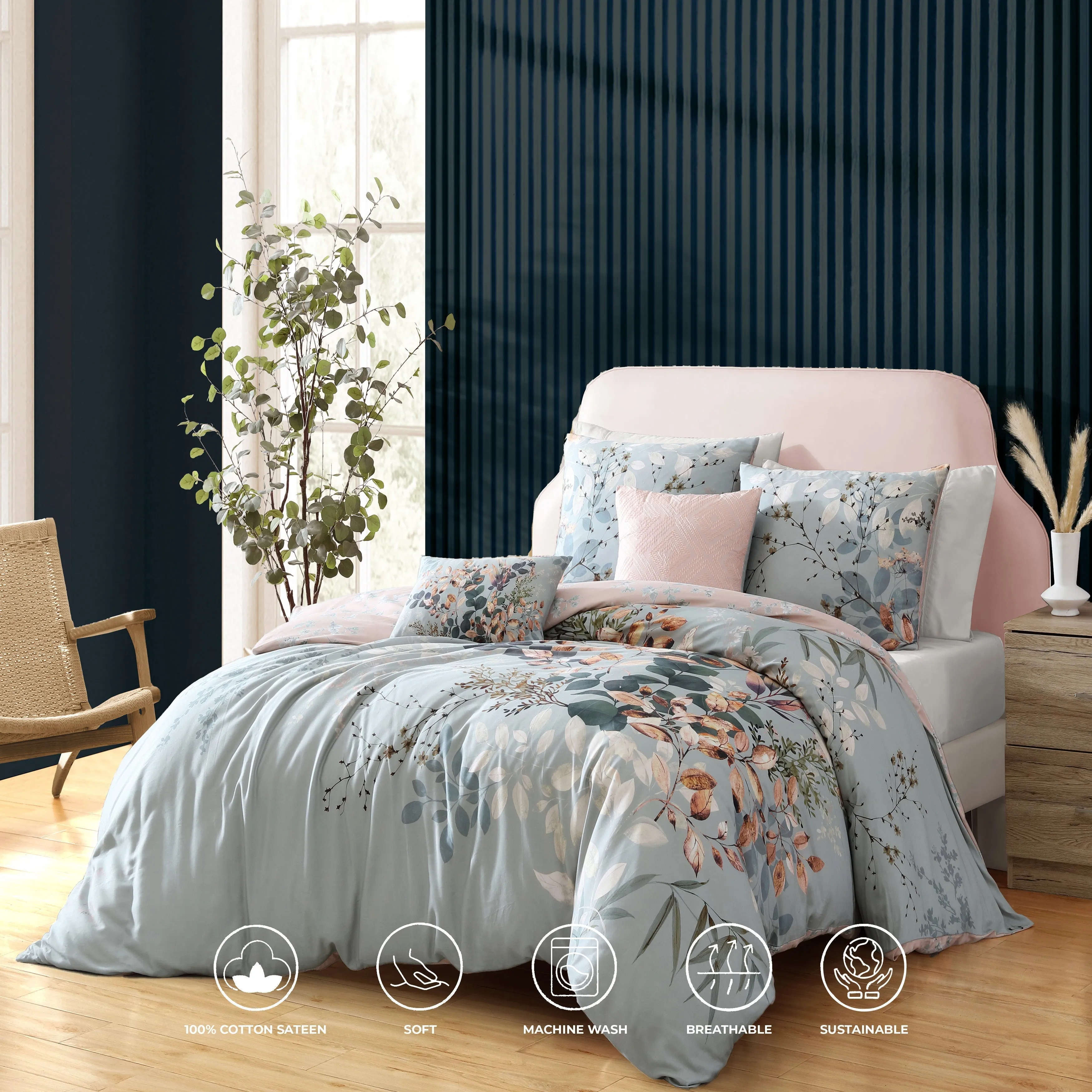 Bebejan Peach Leaves on Sage 5 Piece Reversible Comforter Set sold by Zulily product image thumbnail 2