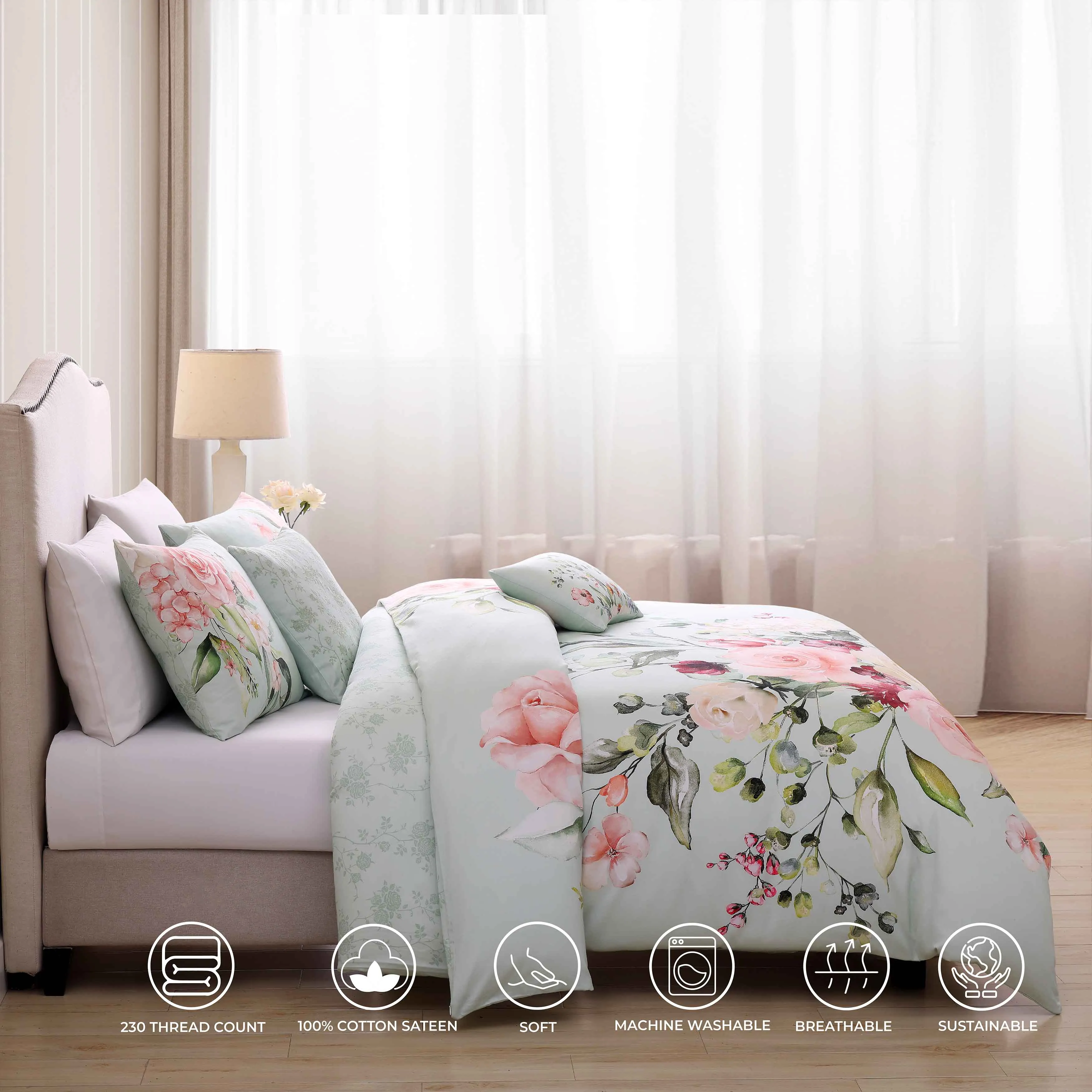 Bebejan Rose on Misty Green 5 Piece Reversible Comforter Set sold by Zulily product image thumbnail 3