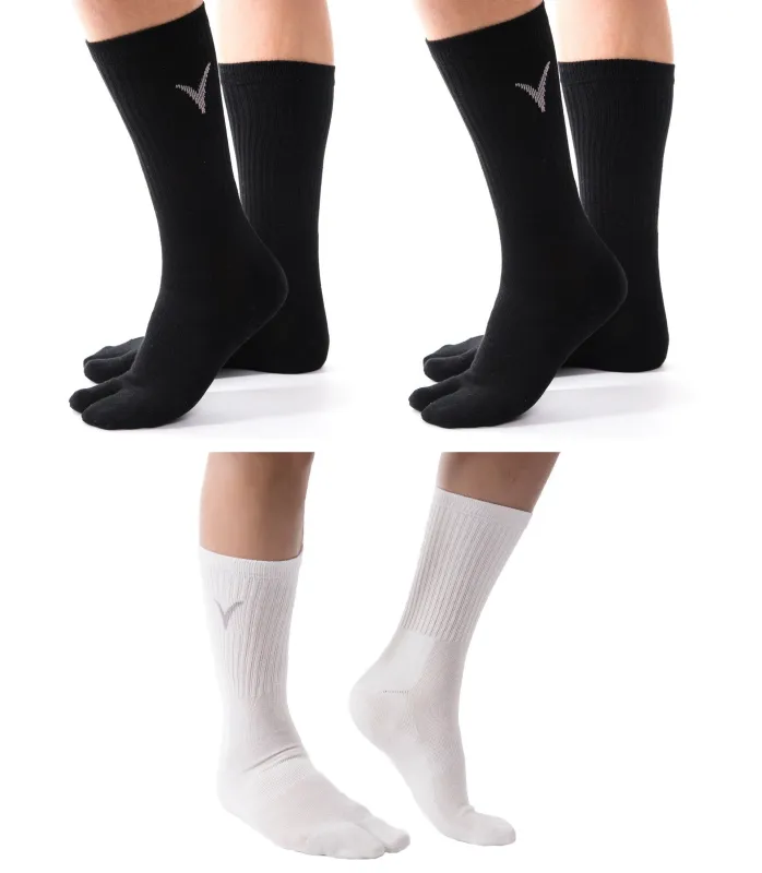 V-Toe Split-Toe Socks 3 Pairs V-Toe 2 Black, 1 White Flip-Flop Tabi Big Toe Crew Socks Comfortable Stylish For Men And Women Fun Socks sold by Zulily