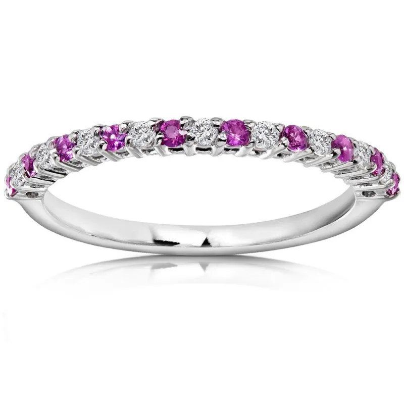 Annello by Kobelli 14k White Gold 1/4ct TGW Pink Sapphire and Diamond Band sold by Zulily