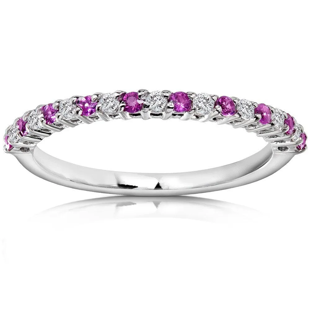 Annello by Kobelli 14k White Gold 1/4ct TGW Pink Sapphire and Diamond Band sold by Zulily