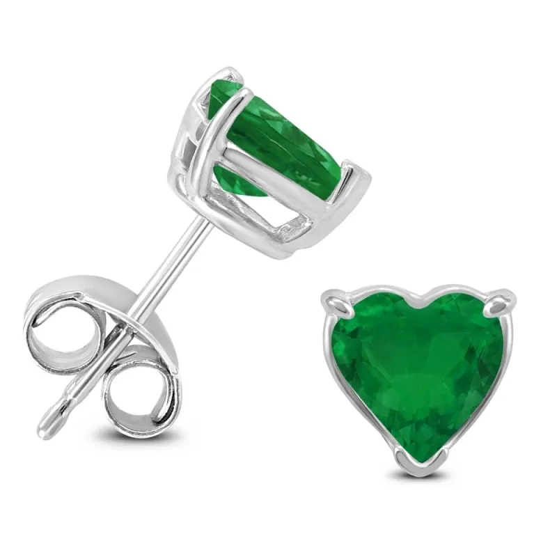 14K White Gold 5MM Heart Emerald Earrings sold by Zulily