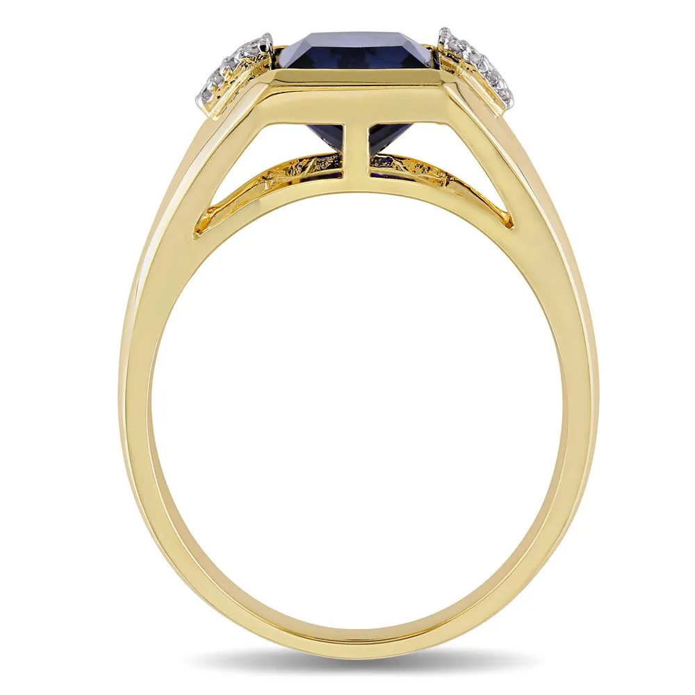 Miadora Men's 10k Yellow Gold Created Blue Sapphire and Diamond Accent Ring sold by Zulily product image thumbnail 5