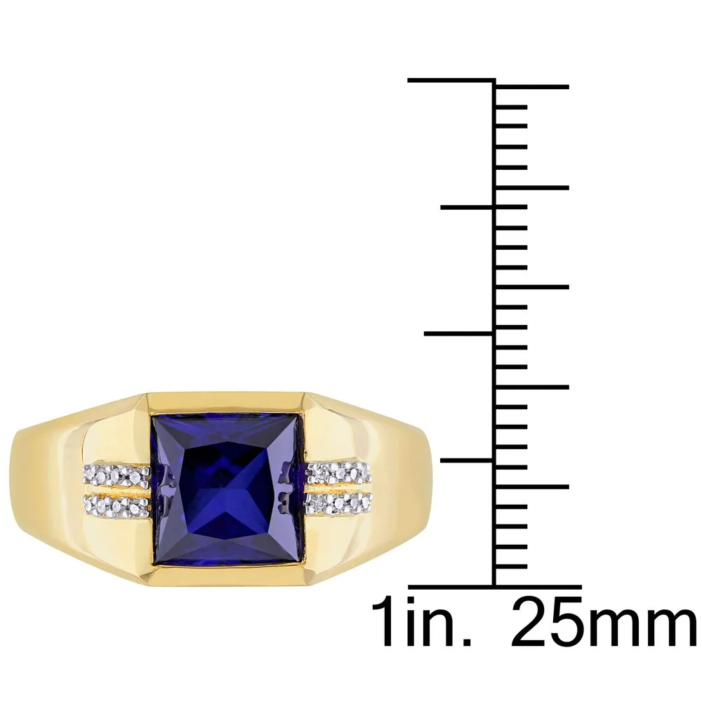 Miadora Men's 10k Yellow Gold Created Blue Sapphire and Diamond Accent Ring sold by Zulily product image thumbnail 3