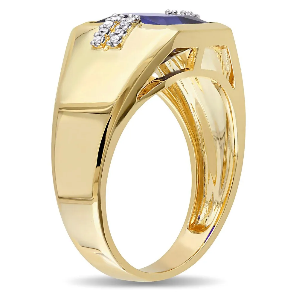 Miadora Men's 10k Yellow Gold Created Blue Sapphire and Diamond Accent Ring sold by Zulily product image thumbnail 2