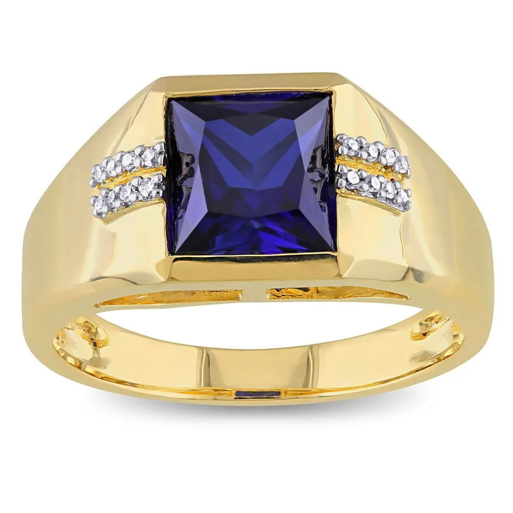 Miadora Men's 10k Yellow Gold Created Blue Sapphire and Diamond Accent Ring sold by Zulily
