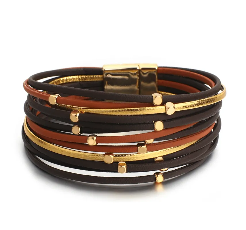 Brown, Black Goldtone Faux Leather Multi-strand Bracelet sold by Zulily