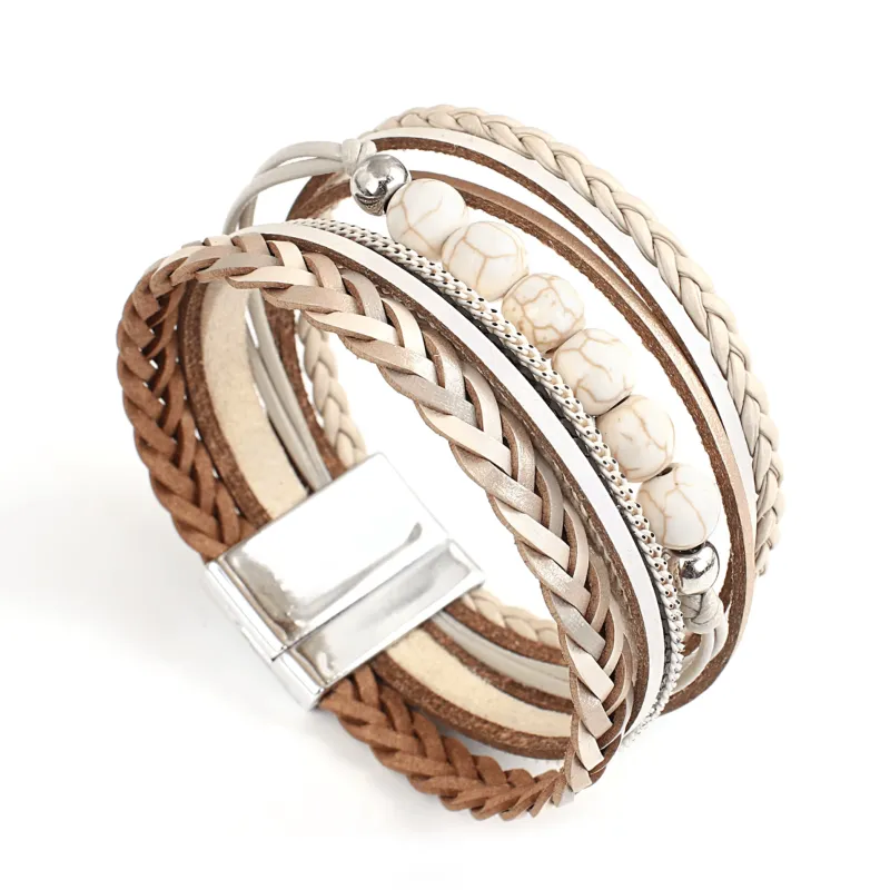 Goldtone Sand White Braided And Beaded Faux Leather Bracelet sold by Zulily