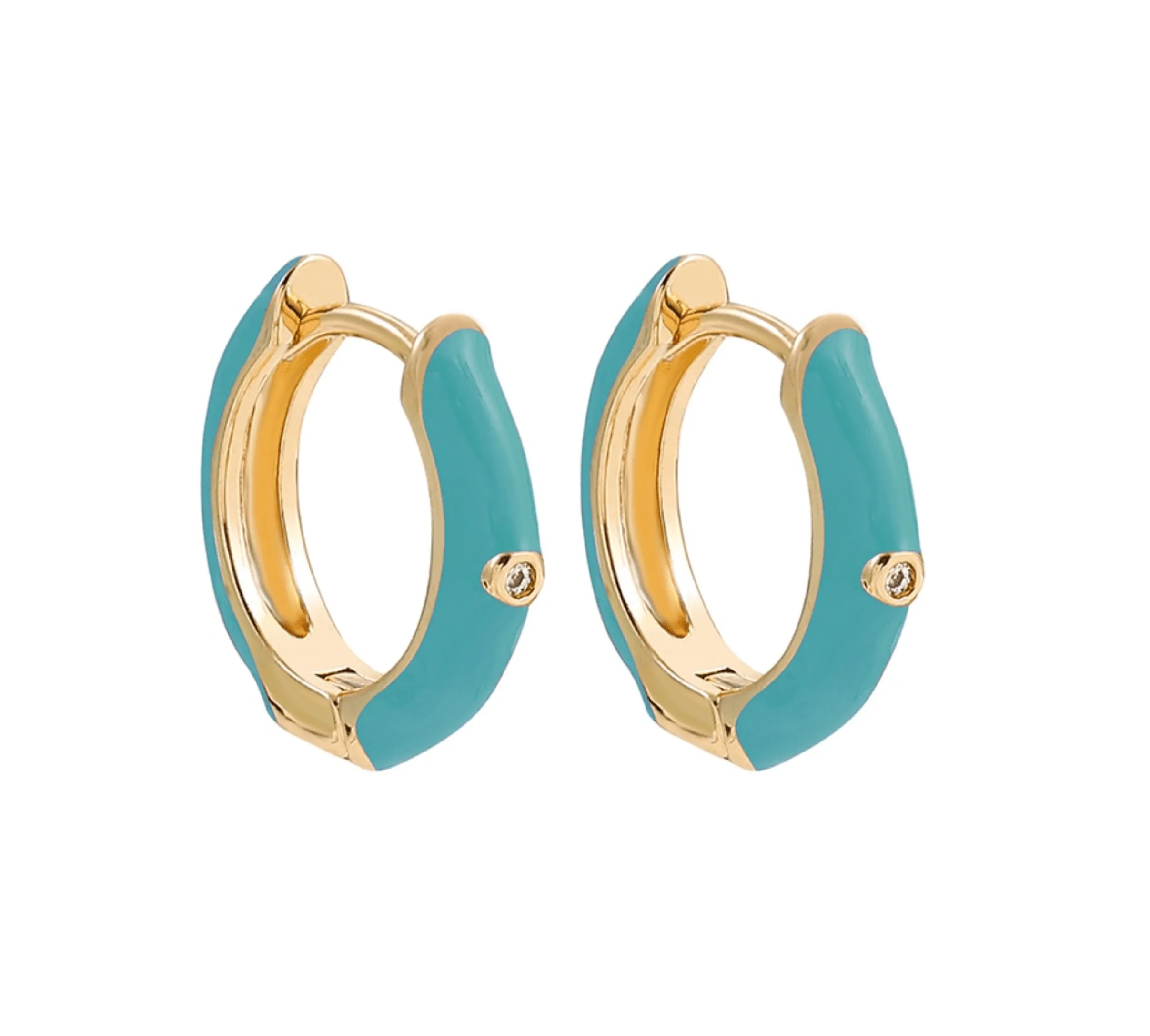 Goldtone Turquoise Huggie Hoop Earrings With Dainty Crystal sold by Zulily