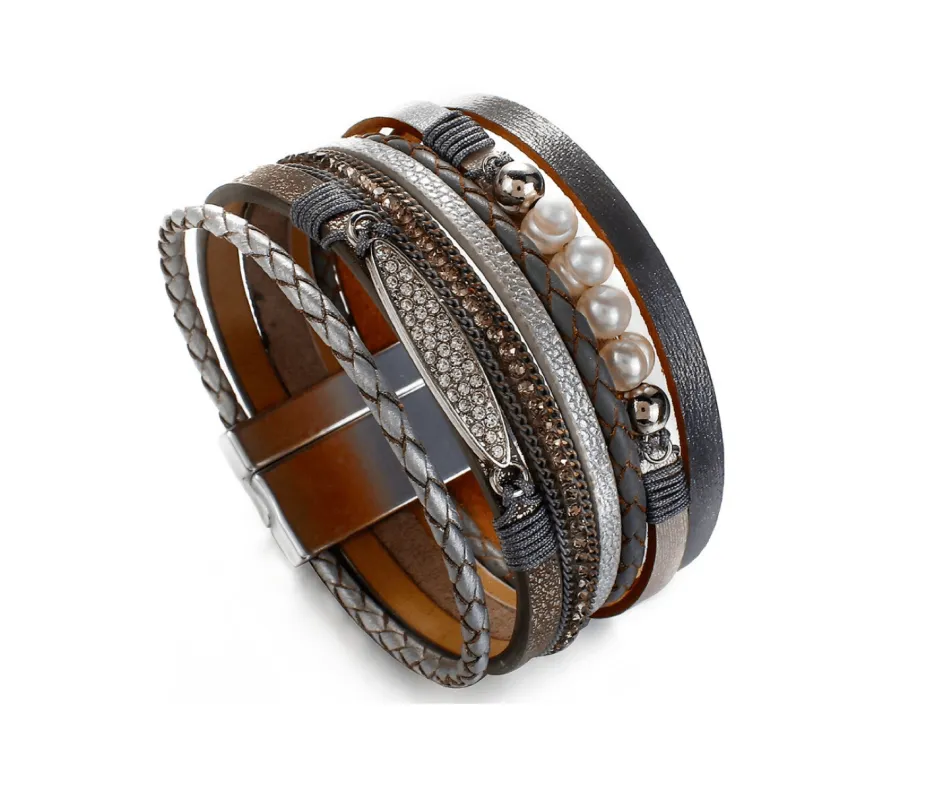 Faux Leather Grey Freshwater Pearl Multi Strand Bracelet sold by Zulily