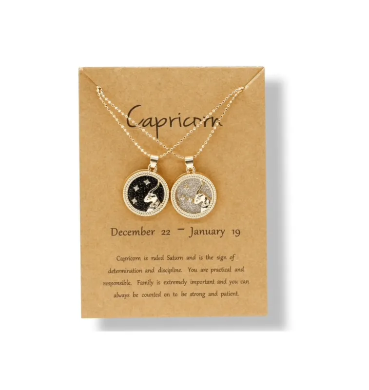 Crystal & 18K Goldtone Plated Zodiac Circular Set of 2 Pendant Necklaces - Capricorn sold by Zulily