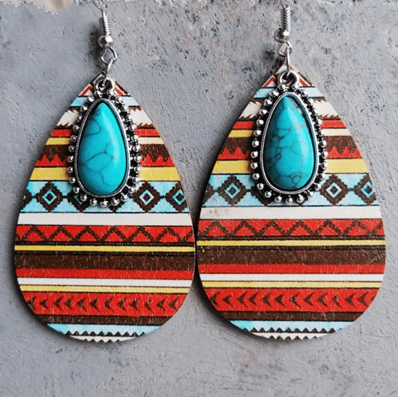 Multi Colored Patterned & Turquoise Teardrop Drop Earrings - Multi Striped sold by Zulily