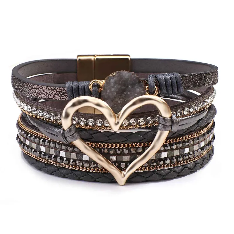 Dark Grey Faux Leather Heart Multi-strand Bracelet sold by Zulily