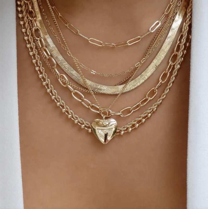 Goldtone Layered Chain Necklace With Heart sold by Zulily