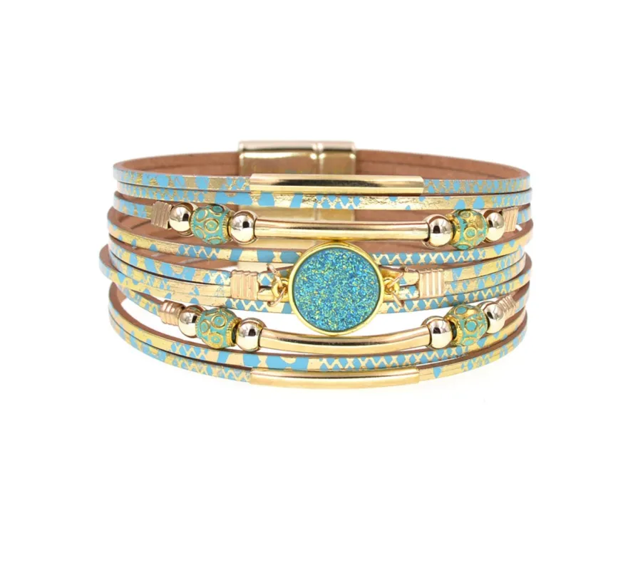 Goldtone Blue Mix Faux Leather Multi Strand Bracelet sold by Zulily