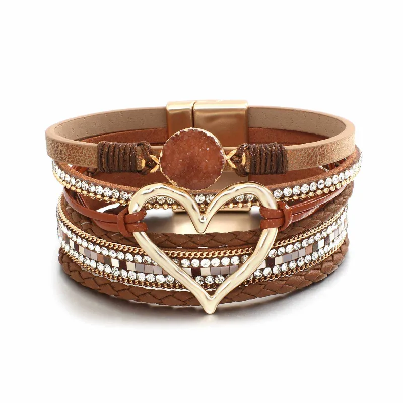 Brown Faux Leather Heart Multi-strand Bracelet sold by Zulily