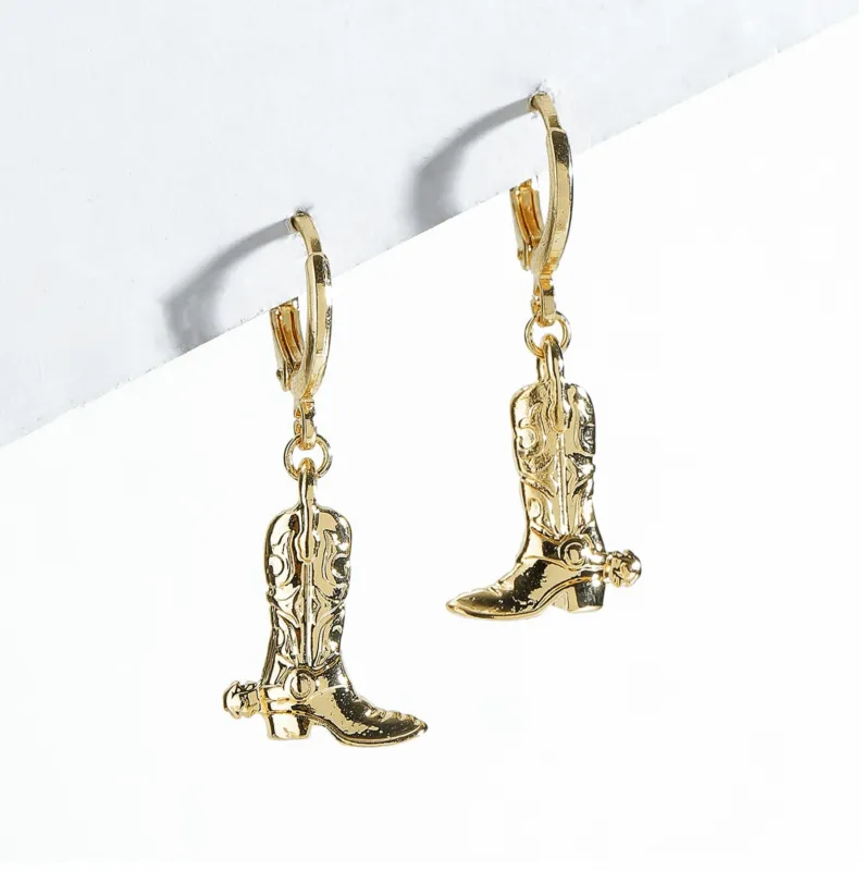 Goldtone Cowboy Boots Huggie Hoop Earrings sold by Zulily