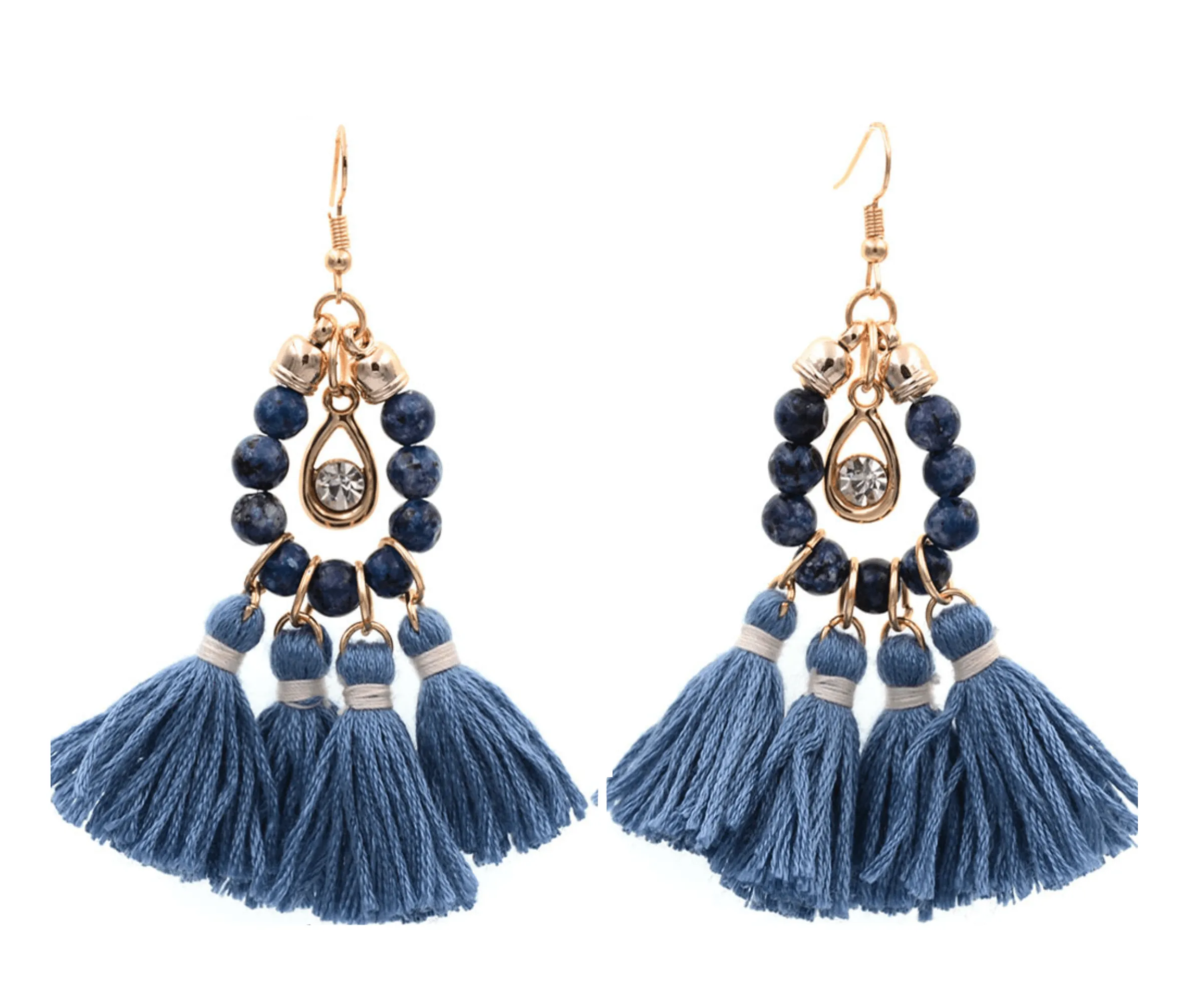 Blue Beaded And Multi Tassel Drop Earrings sold by Zulily