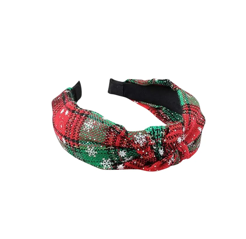 Green Red Plaid Christmas Snowflake Knotted Headband sold by Zulily