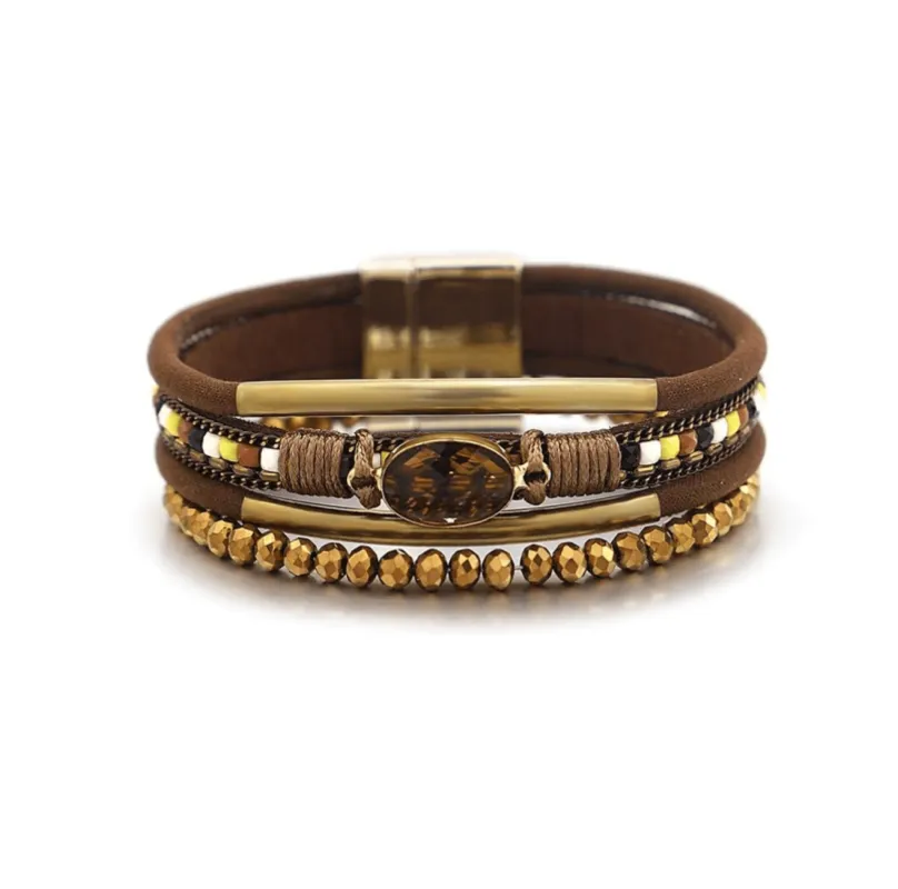 Goldtone & Brown Multi Strand Beaded And Oval Bracelet sold by Zulily