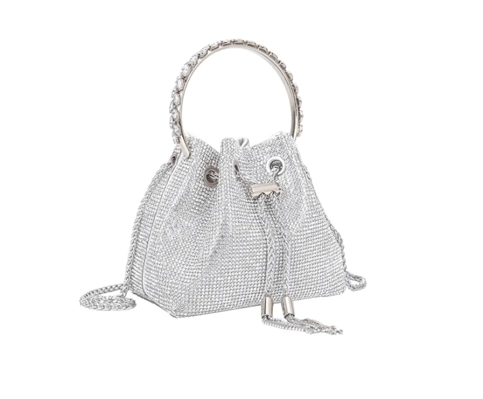 Silver & Clear Crystal Studded Crossbody Hand Bag sold by Zulily