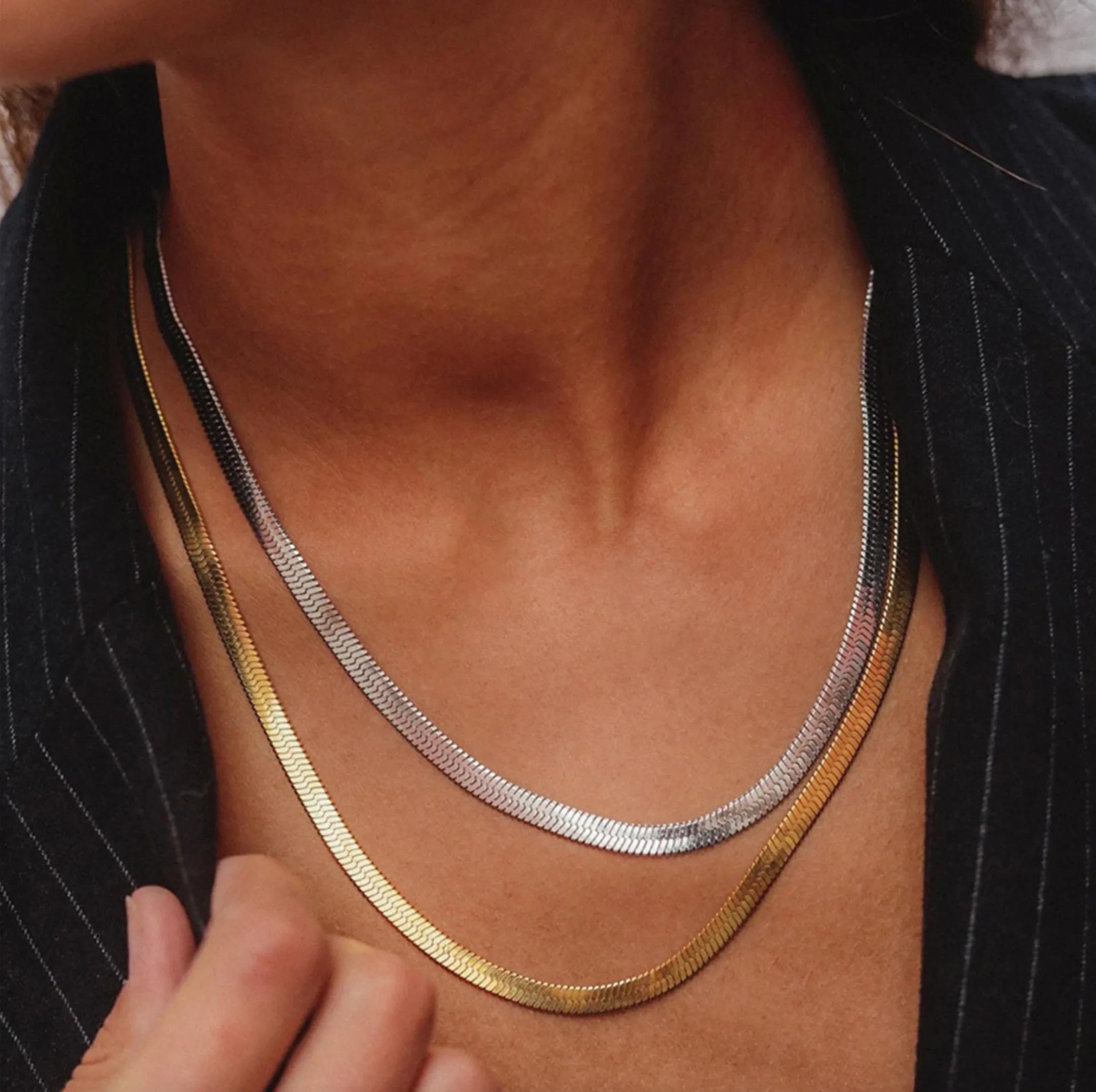 Silver And Goldtone Herring Bone Necklace Set sold by Zulily