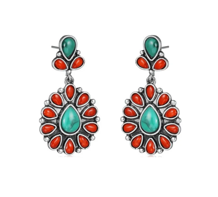 Red Turquoise Teardrop Boho Earrings sold by Zulily