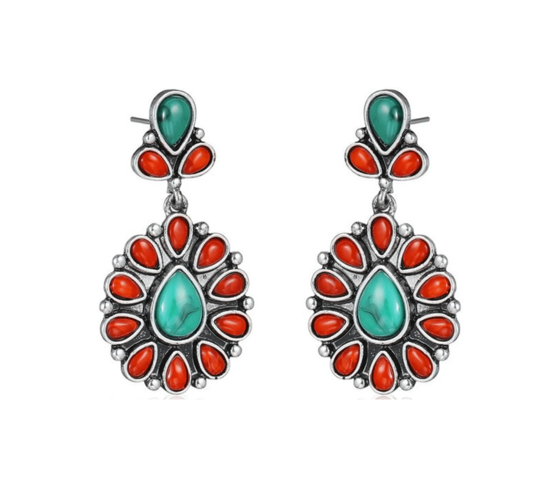 Red Turquoise Teardrop Boho Earrings sold by Zulily