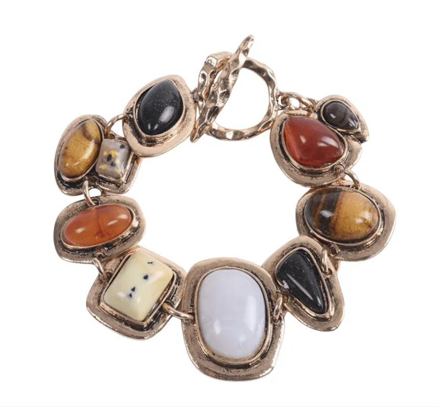 Resin Tiger's Eye & Goldtone Stone Geometric Bracelet sold by Zulily